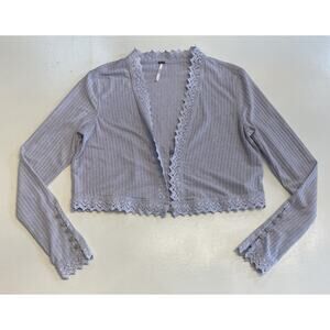 Free People Cropped Button Down Lace Long Sleeves Top Women's sz XS Lavender